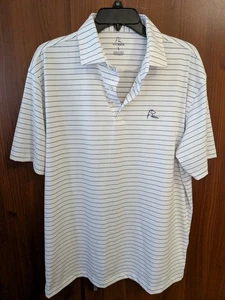 Mens Rhoback polo shirt L Large white blue stripes short sleeves - Picture 1 of 10