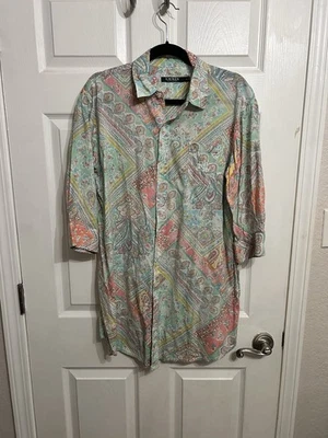 Lauren Ralph Lauren M Night Gown Button Up Sleep Shirt pastel paisley print - Image 1 of 4