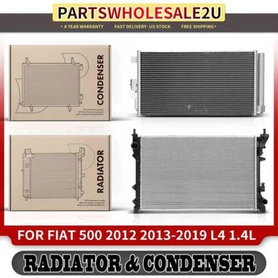 2Pcs Radiator & AC Condenser Cooling Kit For Fiat 500 2012 2013-2019 L4 1.4L - Imagem 1 de 4