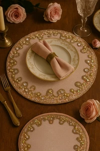 Kim Seybert Beaded Round Placemats Set of 3 – Pink Blush Crystal Embellished - Picture 1 of 7