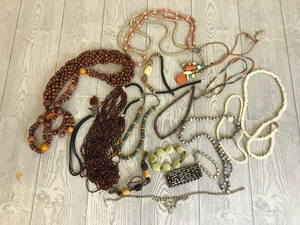 1.8 Pound Lot of Earth Tone Necklaces and Bracelets- Costume Jewelry Mixed Bag - Picture 1 of 9