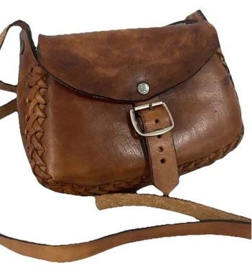 Artisan Genuine Leather Crossbody Shoulder Bag Distressed Small Boho Vintage - Image 1 of 4