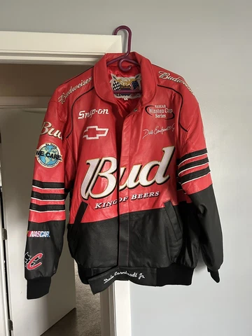 VTG JEFF HAMILTON x DALE JR Size XL Leather Red Nascar Jacket Insulated JH Xl Cover