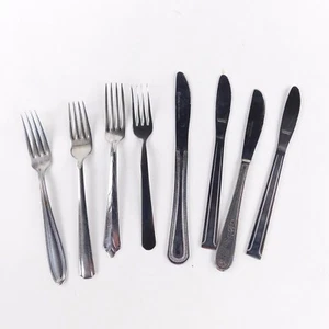 8 Assorted  Stainless Flatware  4 Forks  4 Knives Mismatched - Picture 1 of 8