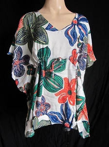Ladies WHITE/ BLUE PRINT fringed Kaftan Poncho Tunic beach large plus size new - Picture 1 of 4