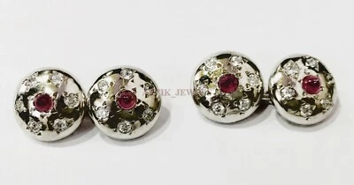 Heated Ruby Gemstone with 925 Sterling Silver Cufflink #2560 - Image 1 of 4