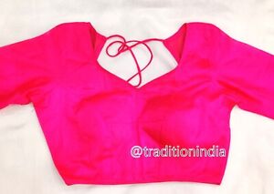 Designer Saree Blouse, Readymade Pink Saree Blouse, Banarasi Silk Sari Blouse