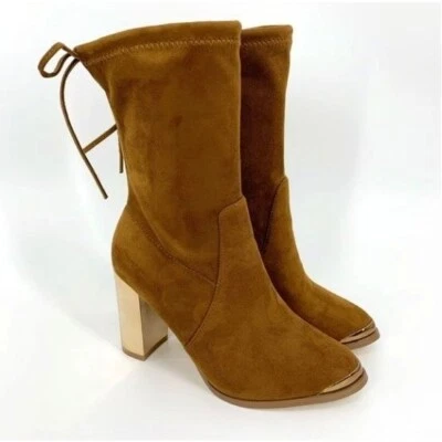 Botín Catherine Malandrino Mujer Gamuza Camel Torchanie Tacón Metálico Talla 8 1673 Foto 1 de 4