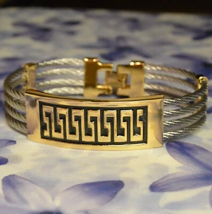 Dolly-Bijoux Bracelet de Câbles Acier Filigramme GREC Plaqué Or - Picture 1 of 3