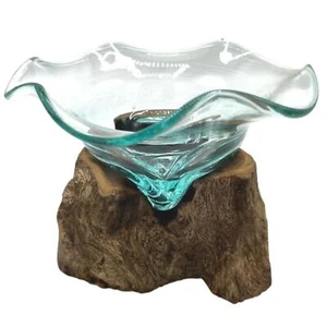 Molton Glass Fancy Sweet Bowl on Wood Adorable Home Decoration - Picture 1 of 4