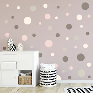 100 Círculos Pegatina Pared Set Gris Rosa Beige Lámina de Habitación Bebé Y035 - Imagen 1 de 7