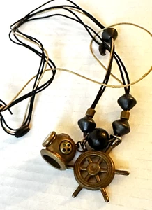 Ship Wheel & Antique Diver Helmet Rope Necklace 16” Nautical Novelty - Picture 1 of 7