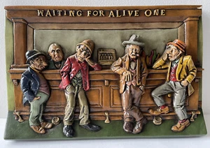 Vintage 1960s Barback 3D Plaque Beer Man Cave Men Waiting in Bar Hand Painted - Picture 1 of 7