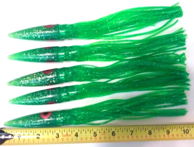 Lote de 5 señuelos de arrastre Green Machine de 10" Wahoo Marlin BigGame pesca atún golpeador  Foto 1 de 2