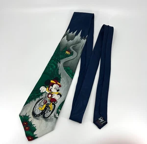 Vintage Mickey Unlimited Necktie Mens Blue Shirt Tie 90s Cartoon Bike Disney - Picture 1 of 7