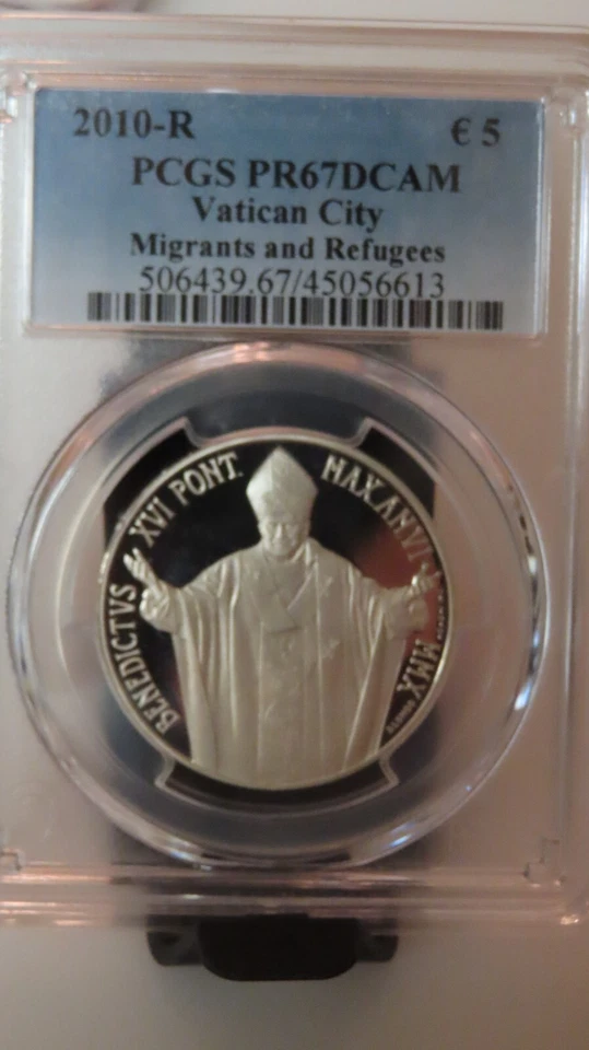 2010-R Migrants and Refugees VATICAN CITY Benedictus  Silver 5 EURO PCGS PR-67 - Image 1 of 4