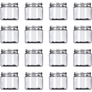 2 oz - 48/400 Wide Mouth CLEAR Round Plastic Jars WITH White Lids (16 Pack) - Picture 1 of 7