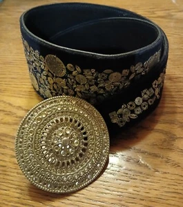 Chico's Women's Leather  Belt Black Flat Metal Bead Decoration Rhinestone Buckle - Picture 1 of 24