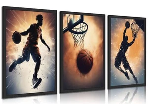 3pcs Basketball Canvas Wall Art Basketball Posture Sports Posters Prints Yout... - Picture 1 of 6