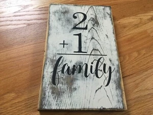 Handmade - "2 + 1 / Family" Wooden Home Decor Sign - 11.5 x 7.25 inches - Good - Picture 1 of 7