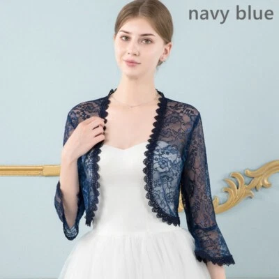 Mujeres Encaje Floral Transparente Prendas para el torso Chal Envoltura Manga Acampanada Cárdigan Novia Boda Foto 1 de 4