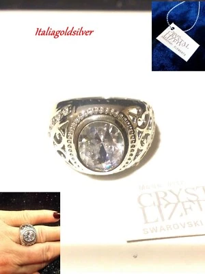 Anello UOMO DONNA Argento CRISTALLI SWAROVSKI ELEMENTS ORIGINALI Ragazza Oro new - Immagine 1 di 4
