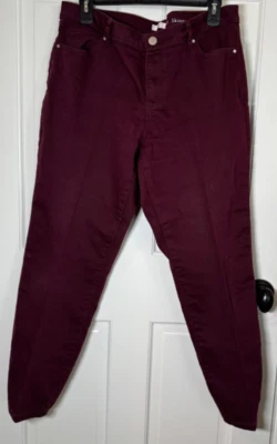 PANTALONES CAPRI LAUREN CONRAD MUJER PÚRPURA TALLA 16 BOLSILLOS DENUM ELÁSTICOS NUEVOS Foto 1 de 2