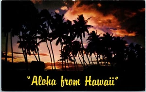 Postcard Aloha From Hawaii Sunset Vintage Advertising 3.5X5.5" Palms trees  - Picture 1 of 2
