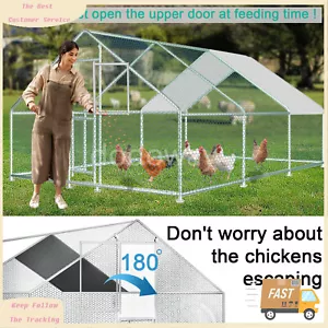 Outdoor Large Metal Chicken Coop Walk-In Chicken Run 10x20x6.6 ft Roof w/Cover - Picture 1 of 9