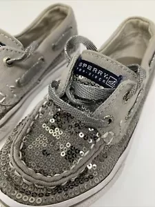 Sperry Top-Sider Bahama Zinn Boot silber Pailletten grau Canvas Schuhe Mädchen 10M - Bild 1 von 12