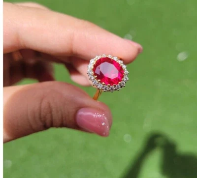 925 Silver Ring with Red Ruby Oval For Women Gift For Women Precious Stone Ring - Image 1 of 4