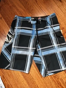 Volcom Pure Function V2S 2Way Stretch Black Plaid Board Shorts Mens sz 20 - Picture 1 of 6