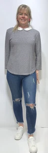 HOBBS 3/4 Slv Jersey Stripe Round Collar Curved Hem Semi Fit Blk/WhtA420)RRP£39 - Picture 1 of 6