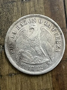 1882 CHILE - Un Peso Silver #51550 AU Toning Very Tough Coin Great Shape FREE SH - Picture 1 of 5