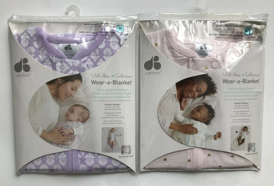 Just Born Wear-a-Manta Algodón Cómodo Envoltura -Púrpura o Rosa -S o M NUEVO Foto 1 de 4