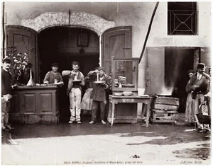 Antique Italian Albumen Photo with Spaghetti Eaters In Restaurant 1870 - Picture 1 of 2