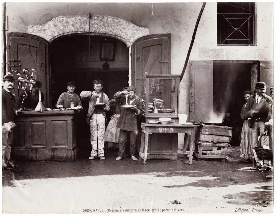 Antique Italian Albumen Photo with Spaghetti Eaters In Restaurant 1870 - Image 1 of 2