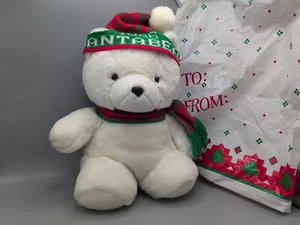 VINTAGE 1986 DAYTON HUDSON SANTA BEAR, EISBÄR, TEDDYBÄR MIT MÜTZE & SCHAL - Bild 1 von 22
