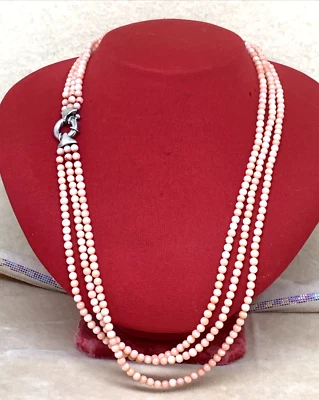 COLLANA CORALLINI ROSA DIAMETRO 3,5 MM A SCALARE CM 49, 50, 52 + CM 2,2 CHIUSURA - Immagine 1 di 4