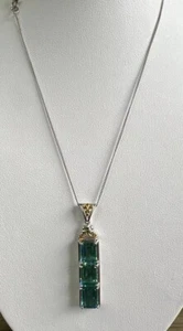 Peacock Quartz Diopside 14k Yellow Gold Sterling Silver 925 Pendant Necklace - Bild 1 von 13