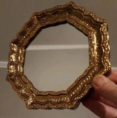 Винтажное золотое восьмиугольное зеркало с акцентом, 6,5 дюйма декоративное Hollywood Regency середина века B - Изображение 1 из 4