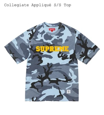 Supreme Collegiate Appliqué FW25 Men’s Small Tee Blue Camo - Image 1 of 3