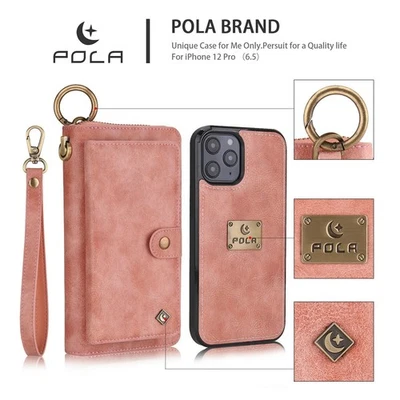 For iPhone 17 16 15 14 Pro Max Women Purse Leather Zipper Detachable Wallet Case — 第 1/4 张图片