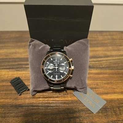 Bulova 98B302 Marine Star relógio masculino cronógrafo quartzo mostrador preto 45mm NOVO~ - Imagem 1 de 4