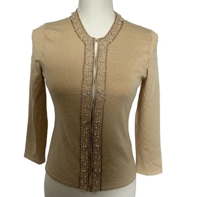 The Limited Beige Embellished Cardigan Sweater Pearls Beads - Image 1 of 4