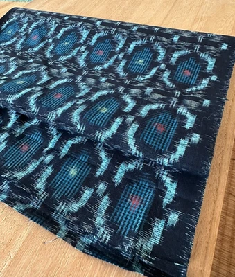 Japanese Kasuri Indigo Cotton Fabric Vintage Textile Remnant 57in Boro Sashiko D - image 1 of 4