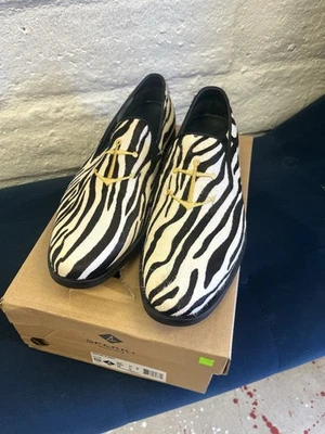 Zapatos mocasines sin cordones de piel a rayas de cebra Sperry para hombre 10 punk Foto 1 de 4