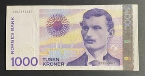 Norway Banknote 1000 Kroner 2001 P.-52a BB+/VF+ - Picture 1 of 2
