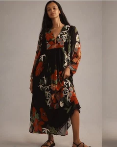 Farm Rio x Anthropologie Long-Sleeve V-Neck Floral Maxi Dress Size small - Bild 1 von 9