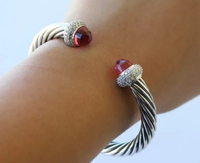 David Yurman Sterling Silver 7mm Cable Candy Bracelet Tourmaline with Diamonds - Image 1 of 4